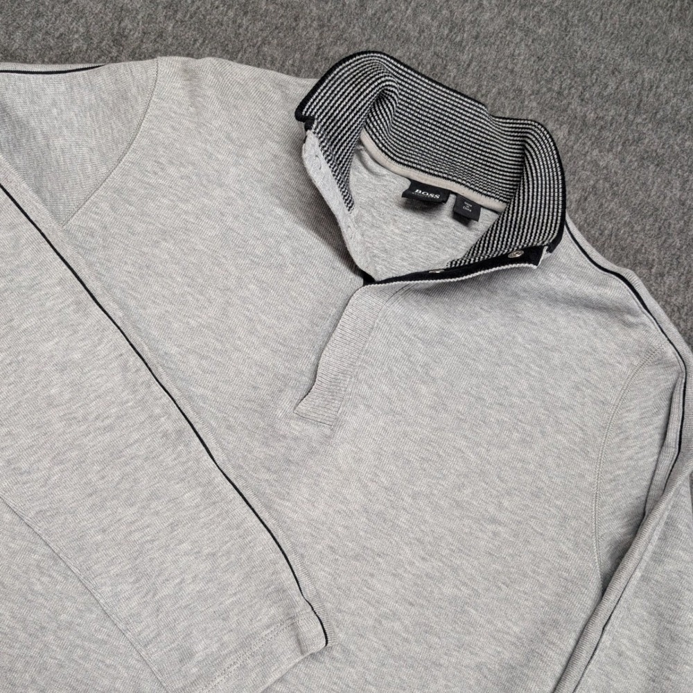 Boss Hugo Boss Pullover Mens L Grey Quarter Snap Regular Fit Cotton Piceno 01